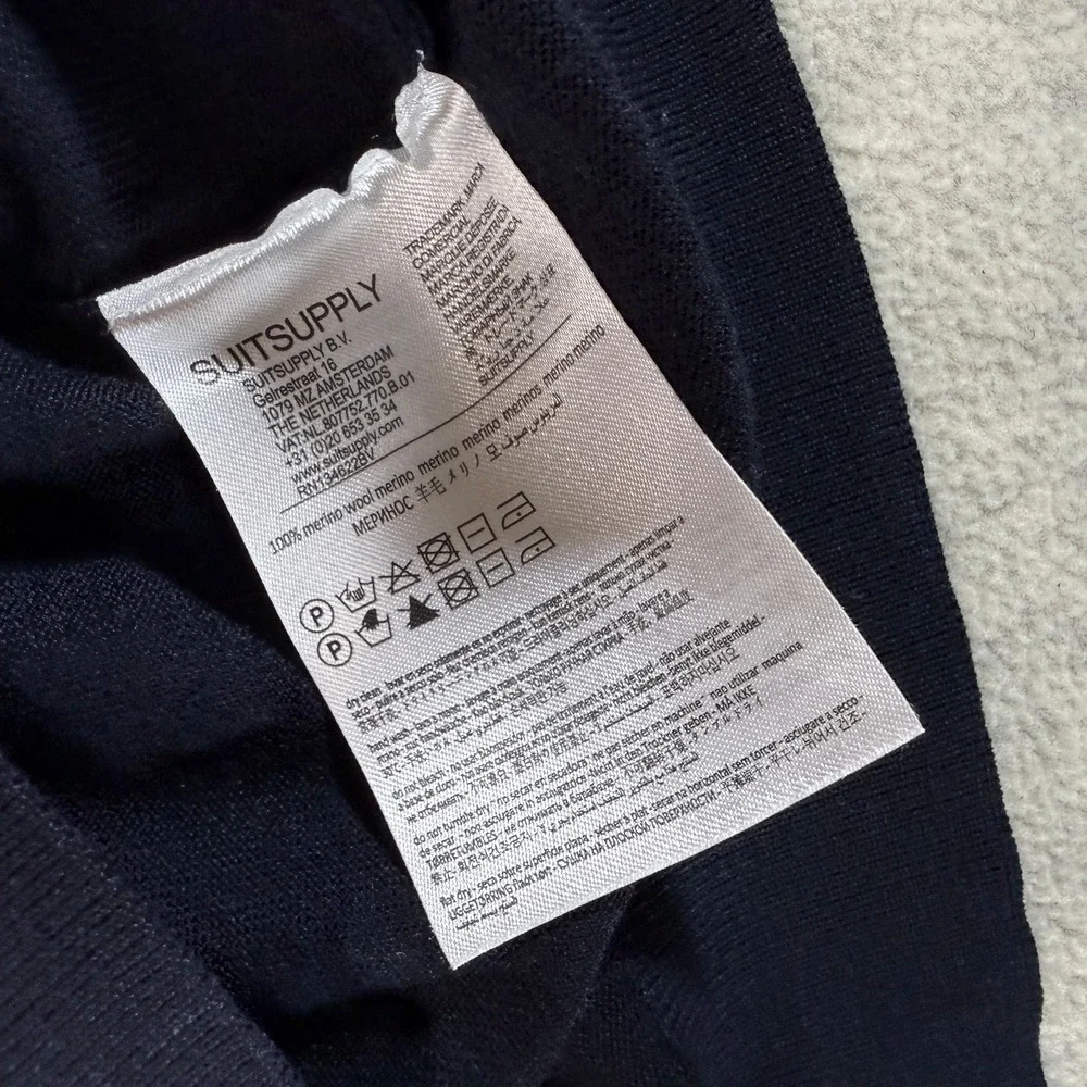 Suitsupply Mens Merino Wool Sweater Navy Blue Crew Neck Pullover Long Sleeve XL